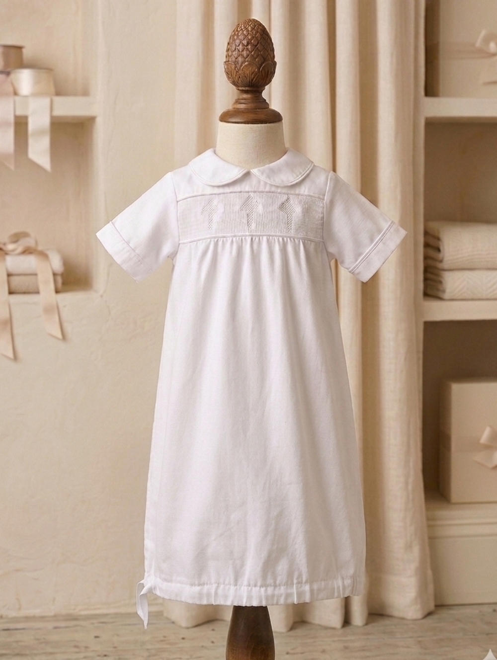 Classic White Smocked Cross Infant Gown | MSC Mainstreet Collection | 0-6M